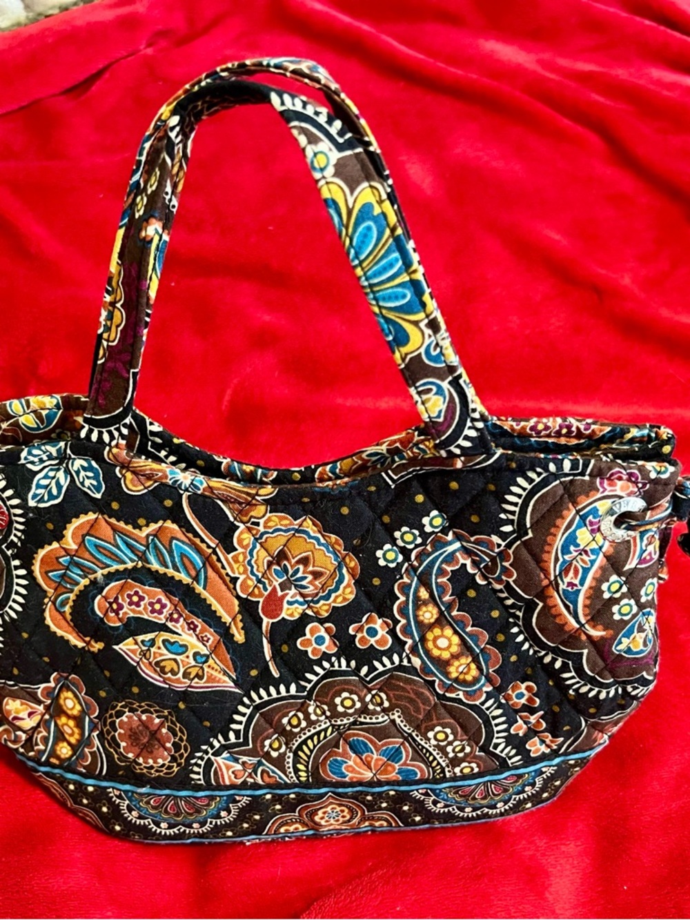 Vera Bradley Vintage Quilted Paisley Tote Bag in Brown and Blue